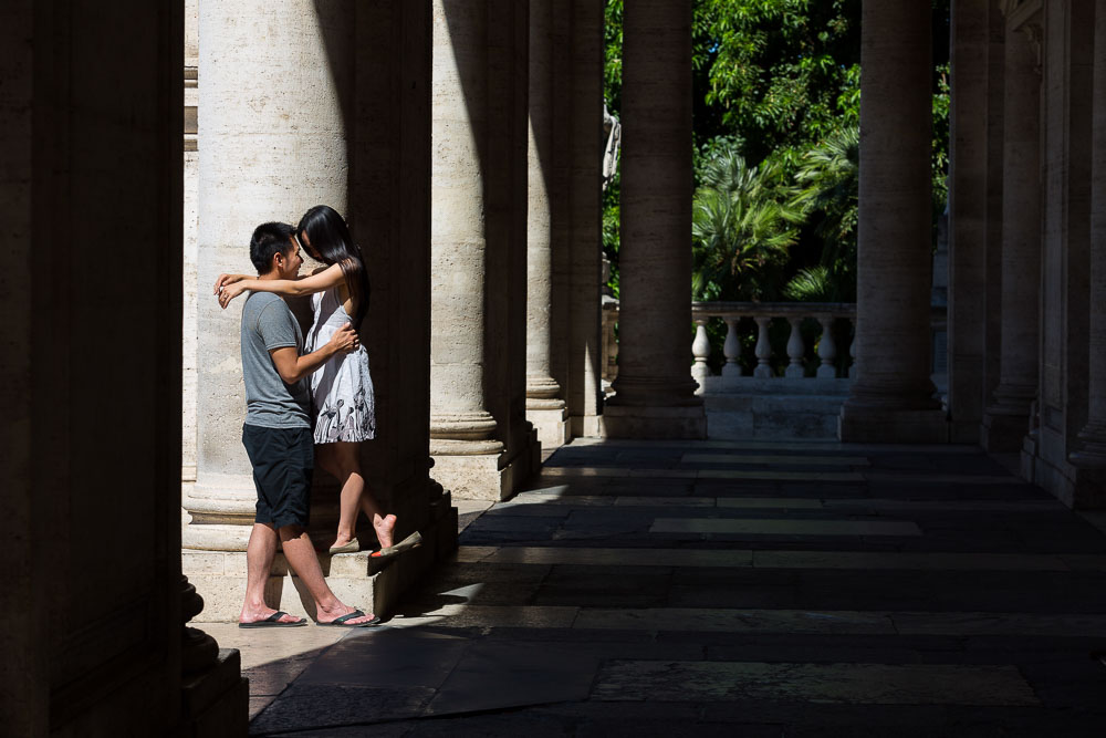 Romantic picture under the columns of Campidoglio plaza.