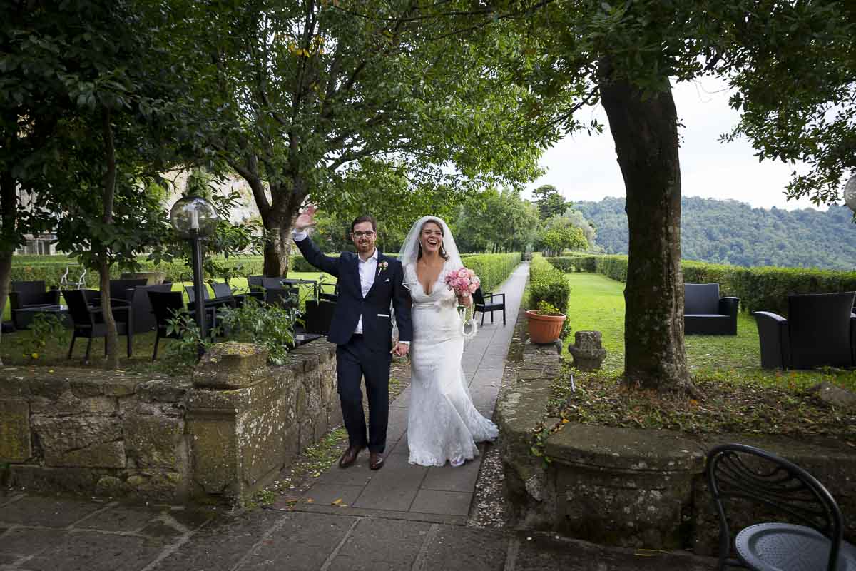 Newlyweds entering the reception area.