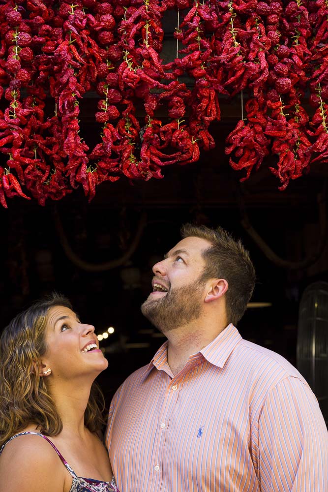 Red peppers overhead. Italian food in Italy.