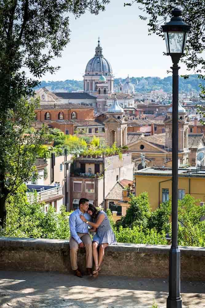 The beautiful roman view used as background to an engagement photo session in Rome