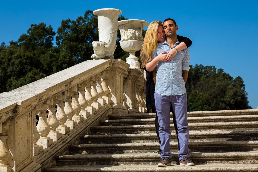 Standing on top of a scenic staircase by the Villa Borghese museum.