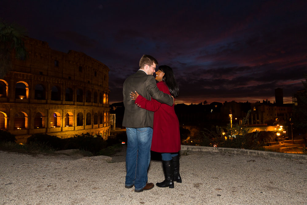 Colosseum engagement session at night.