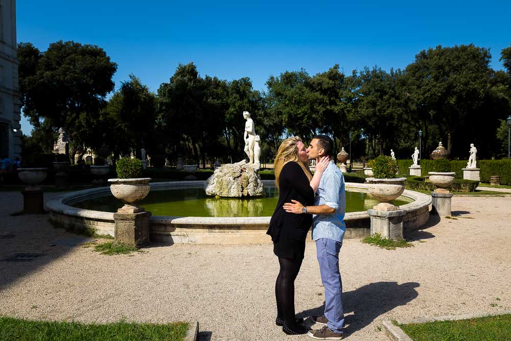 Engagement photo shoot at the back of the Villa Borghese museum.