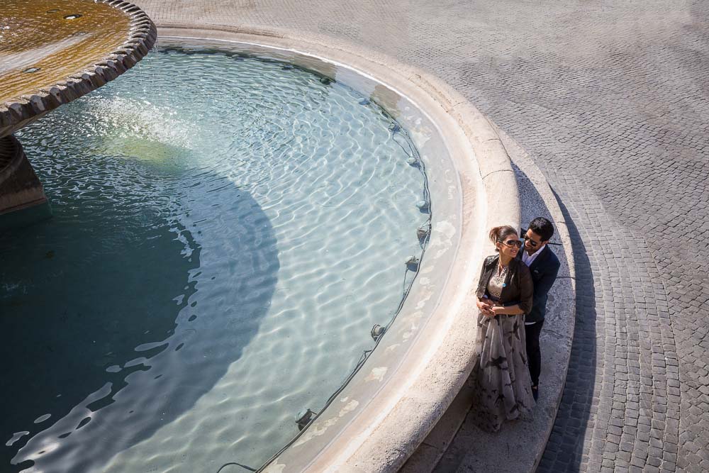 Water fountain. Engagement photo shoot video. Piazza del Popolo. Rome, Italy.