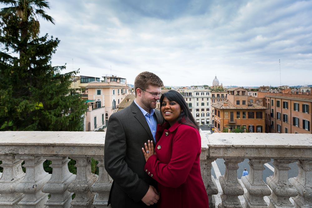 Portrait picture of a couple on top of the Spanish steps