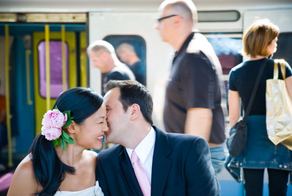 Train station wedding photo shoot