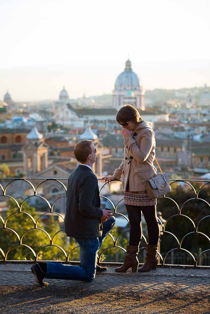 Wedding marriage proposal in Rome Italy. Photographed at a distance. Proposing in Rome Italy.