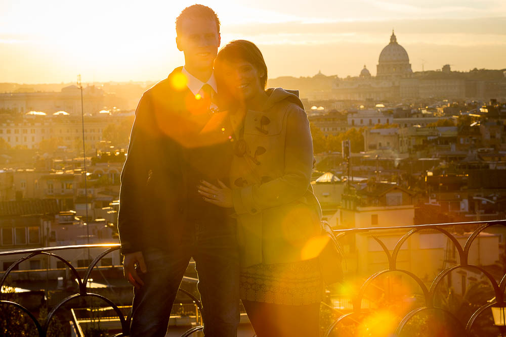 Sunset portrait picture during a photo shoot with the roman skyline in the background. 