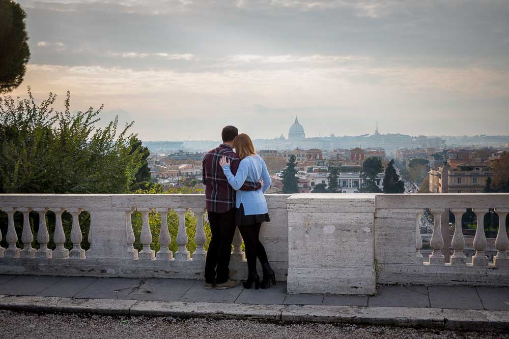 Couple in love overlooking the panoramic view over the city