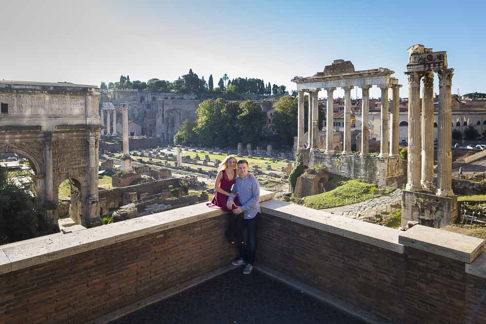 Couple posing during a portrait photo session at the roman forum. 