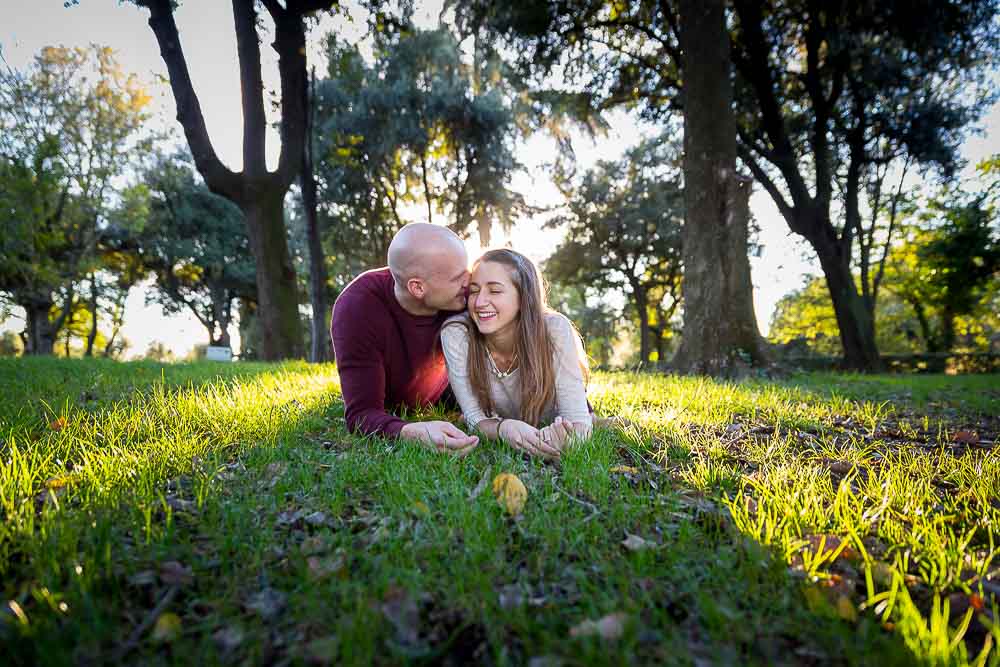 Engagement photo shoot at the Villa Borghese park in Rome, Italy.