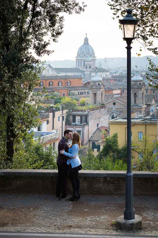 Romantic view over the roman skyline during an engagement session