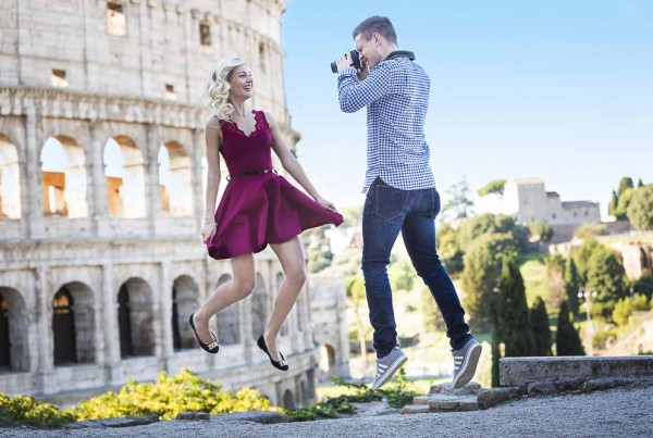 Lifestyle photo shoot in Rome. Jumping for joy in Rome. Picture by Andrea Matone photographer.