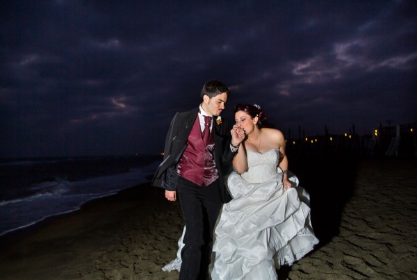 Night time beach wedding at Ostia Italy