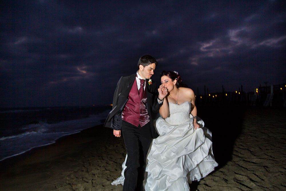 Night time beach wedding at Ostia Italy