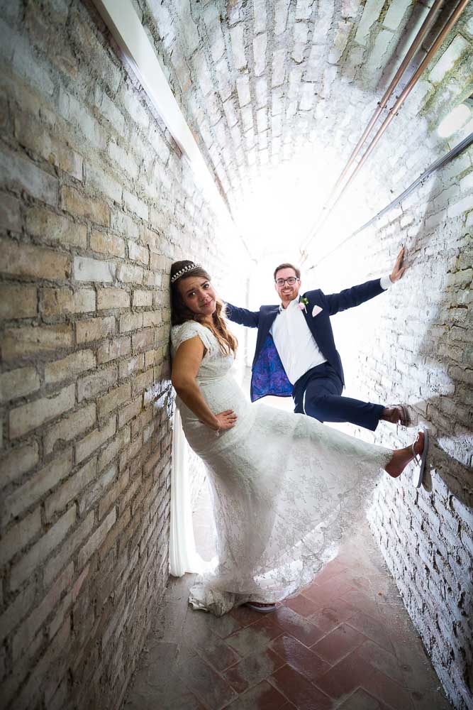 Matrimonial photo session. Picture taken in a tunnel.