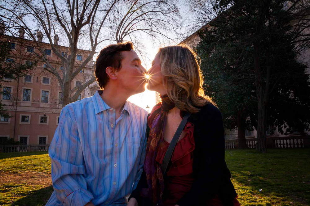 Engagement kiss at sunset