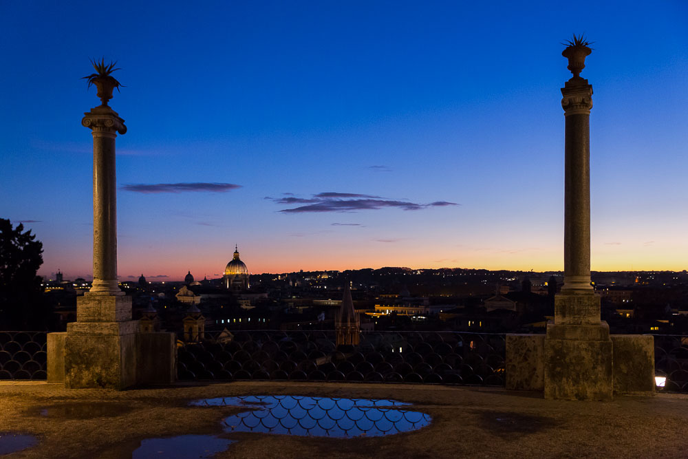 Sunset dusk view over Rome from Parco del Pincio