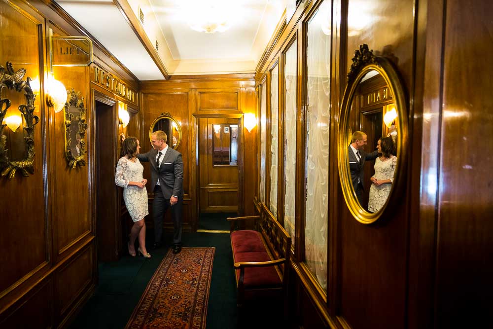 Hotel interior pre wedding photography session in the hall