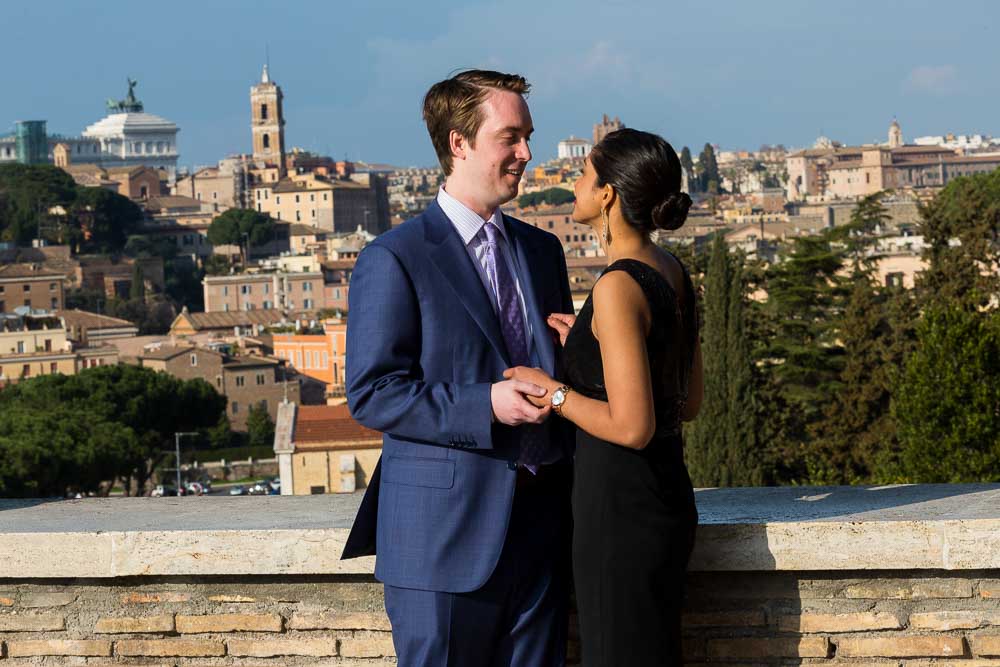 Portrait picture taken of a couple at Giardino degli Aranci. Getting engaged in Rome.
