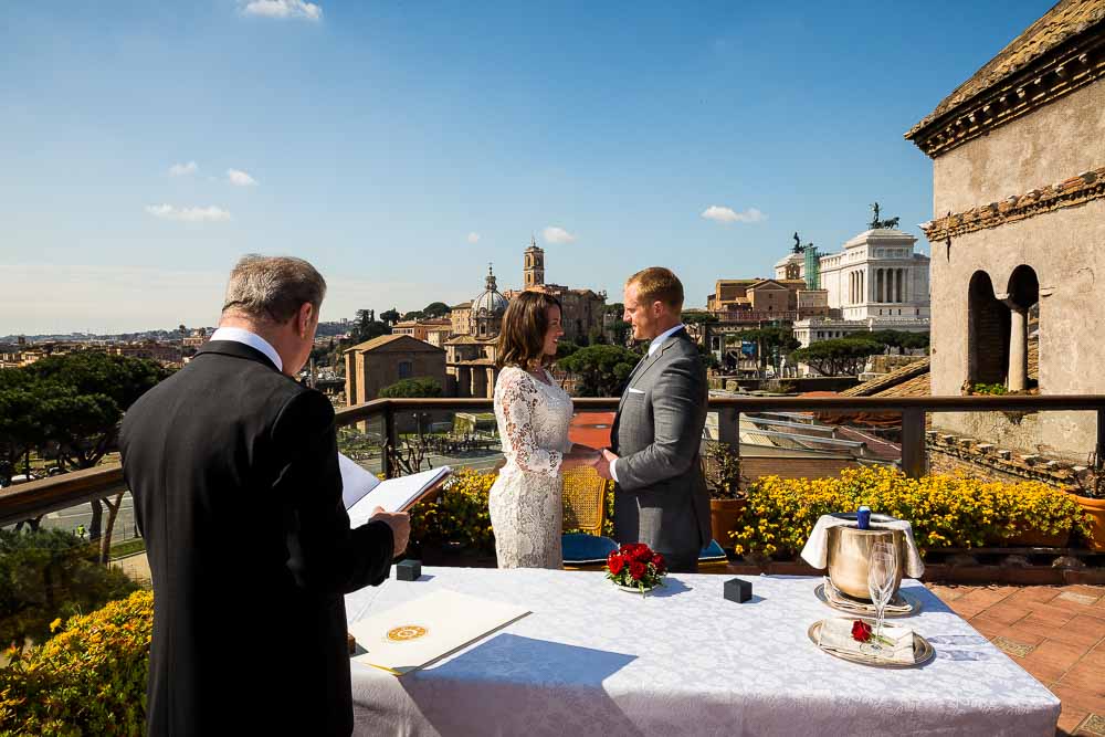 Getting married in Italy overlooking ancient Rome from a terrace view