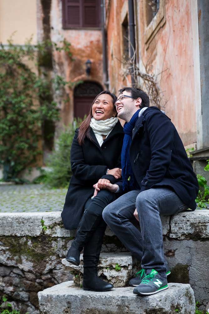 Sitting down on a marble wall in the roman alleyways