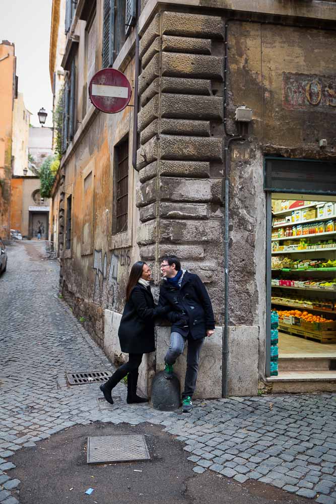 On the street photo of a couple in love in Rome