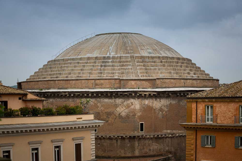 Exterior Dome picture of the Roman Pantheon photographed outside from above 