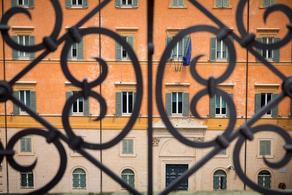 Building behind railing 