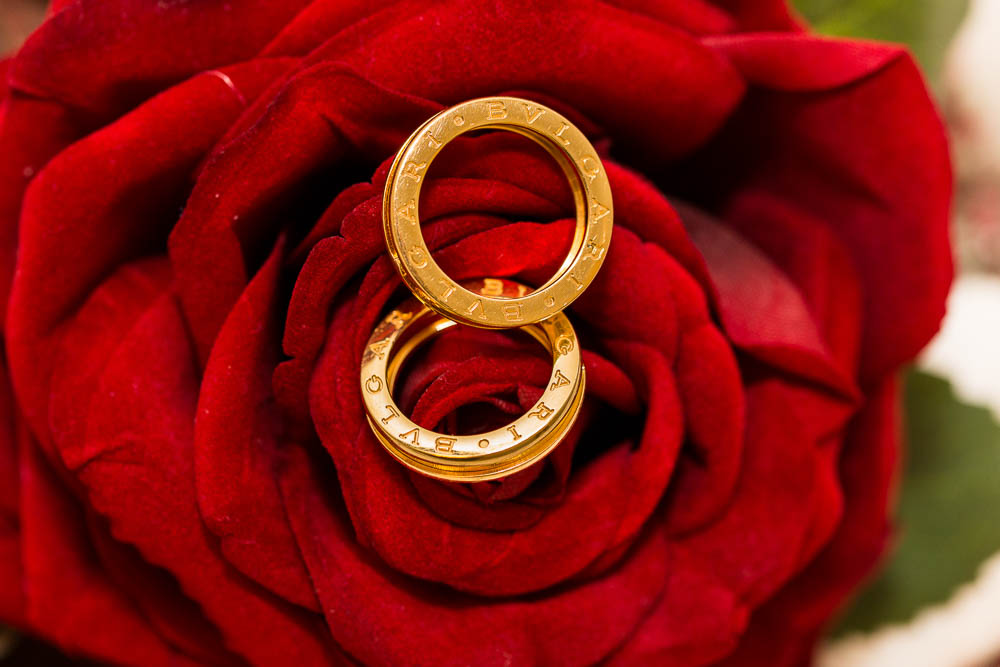 Close up wedding rings by Bulgari