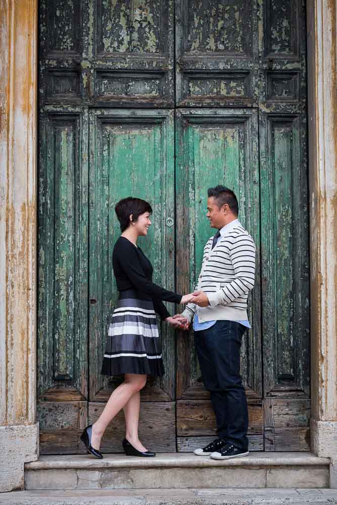 Green door engagement portrait