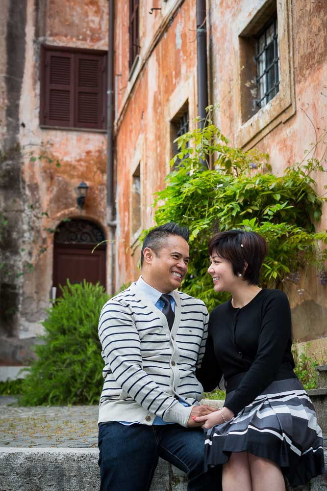 Having fun sitting down in an ancient roman square