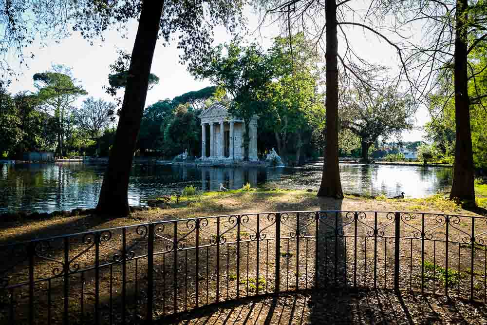 Villa Borghese lake side temple Aesculapius in Rome