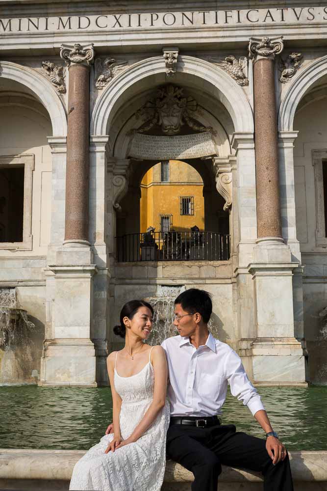 Portrait picture taken underneath the Gianicolo water fountain