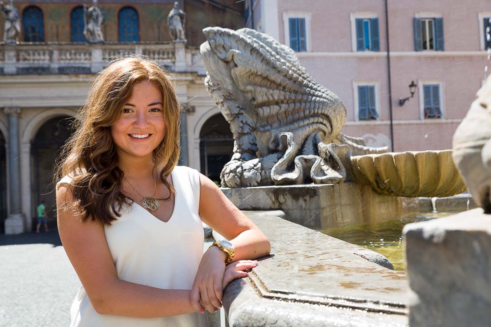 Close up portrait woman Piazza Santa Maria in Trastevere Rome Italy