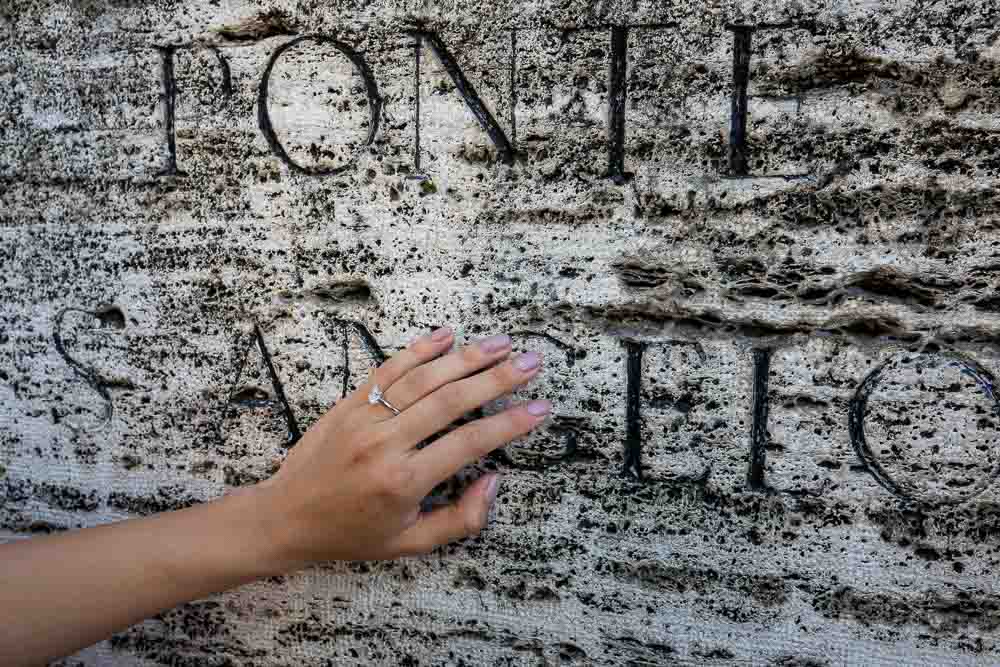 Engagement ring over ancient marble