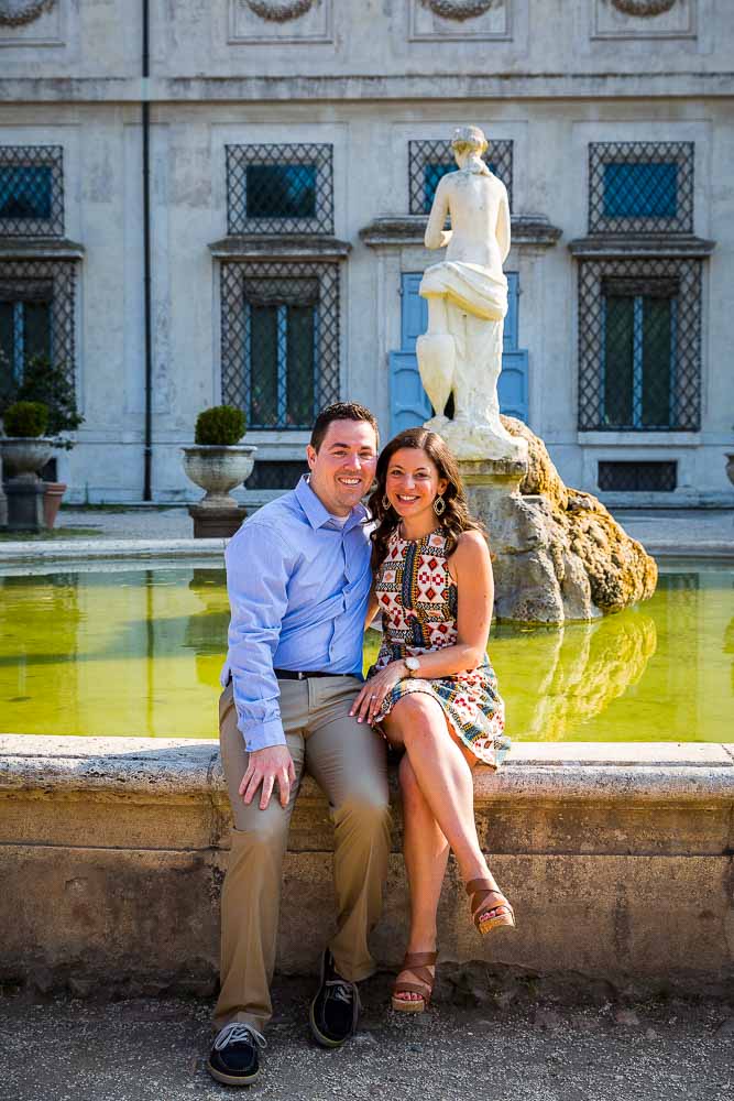 Couple portrait picture taken in front of Villa Borghese museum