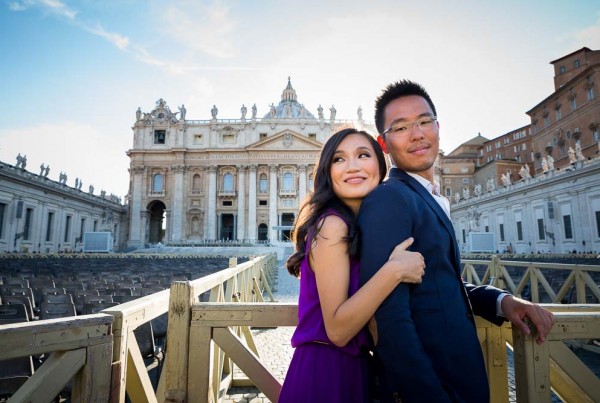 Close together. Engagement photo session. Saint Peter basilica