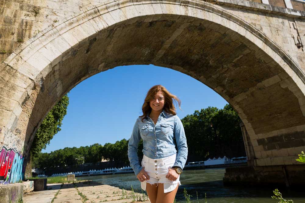 Portrait picture under the bridge Ponte Sisto in Rome Italy
