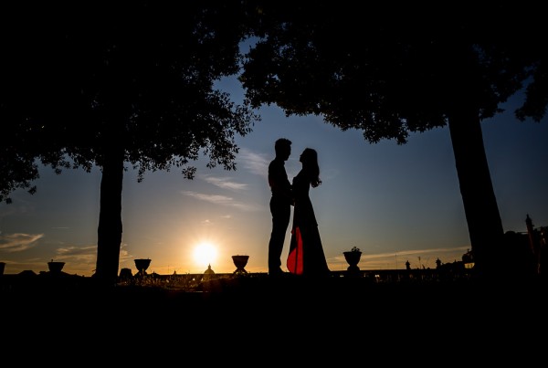 Artistic photo of wedding couple during their pre wedding photography service. Picture by Andrea Matone photographer. Rome, Italy.