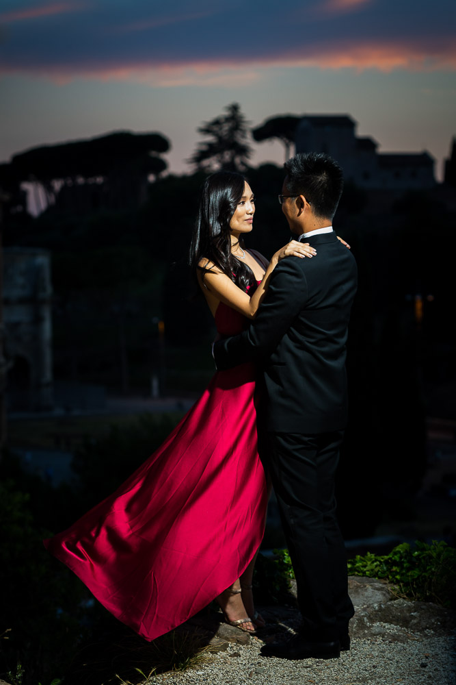 Night time photography overlooking the Palatine hill in Rome