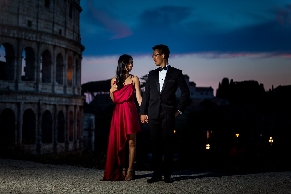 Evening formal wear photo shoot in Rome at night