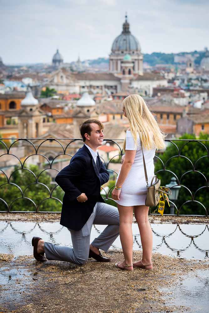 Wedding marriage proposal overlooking the panorama at Parco del Pincio