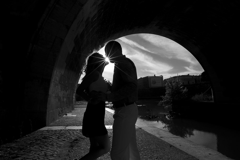 Silhouette photography taken at sunset. Black and white photography development. 