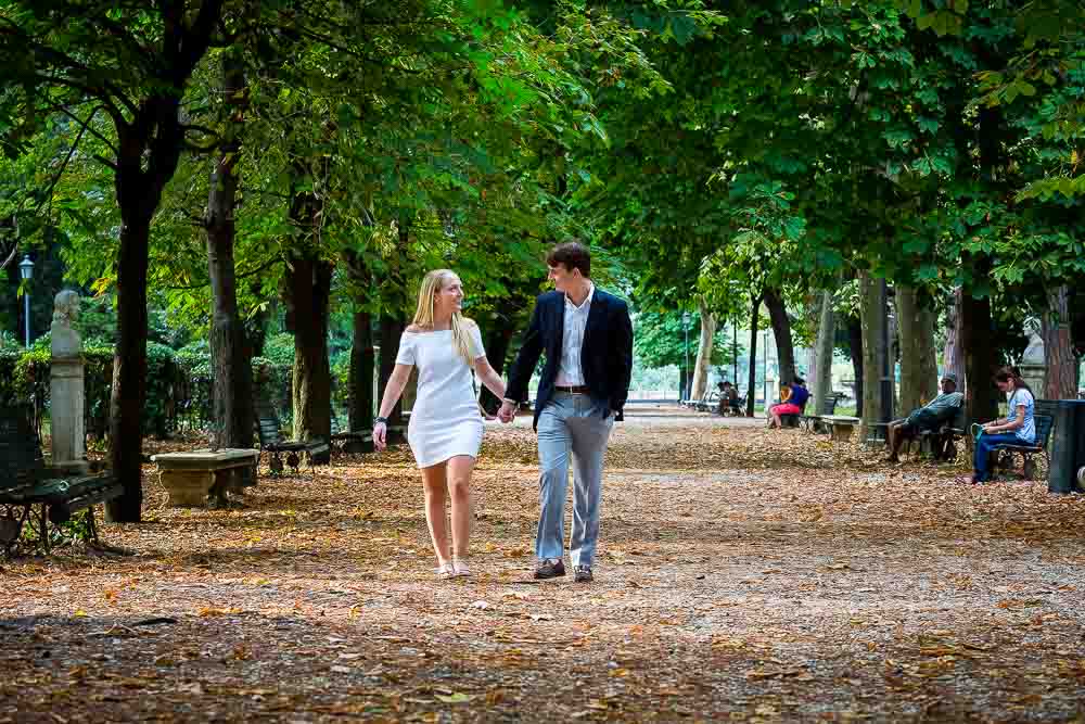 Walking hand in hand in the park together