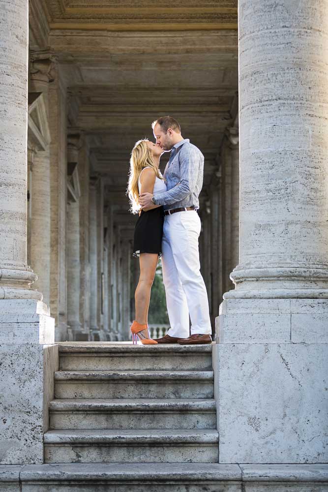 Picture taking underneath the columns in Piazza del Campidoglio in Rome Italy