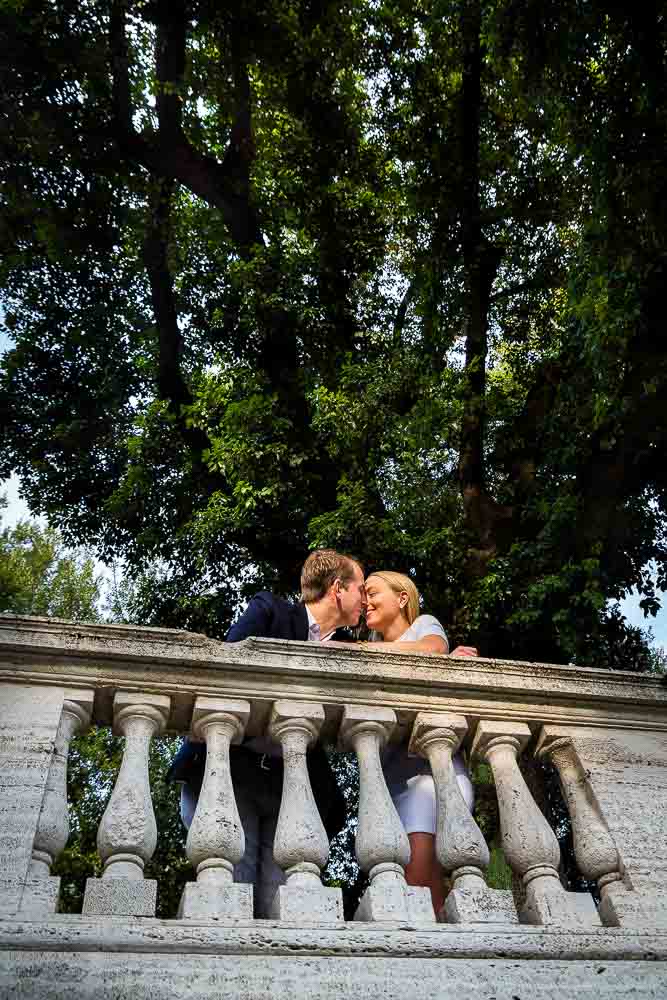 Love story engagement session of a couple kissing in Rome Italy