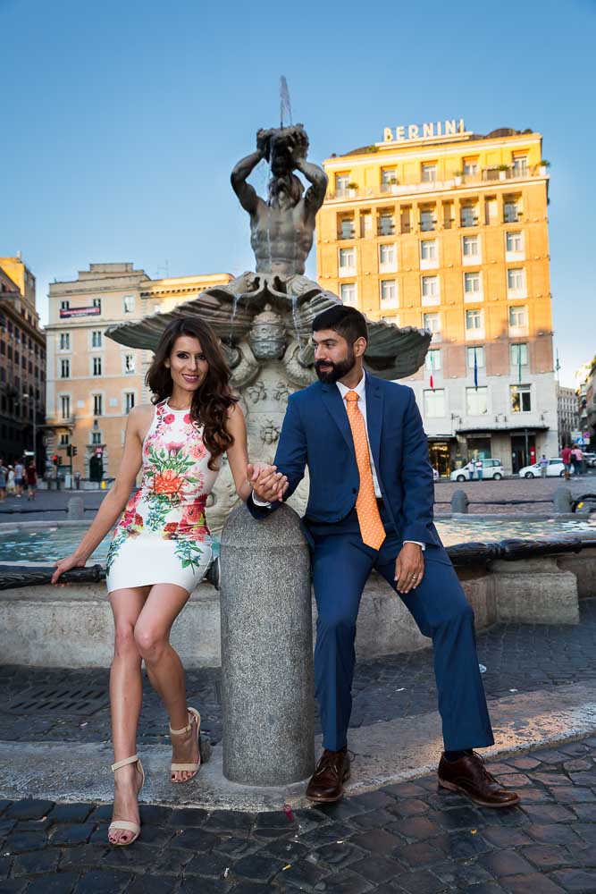 Sitting down by the Bernini water fountain in Piazza Bernini