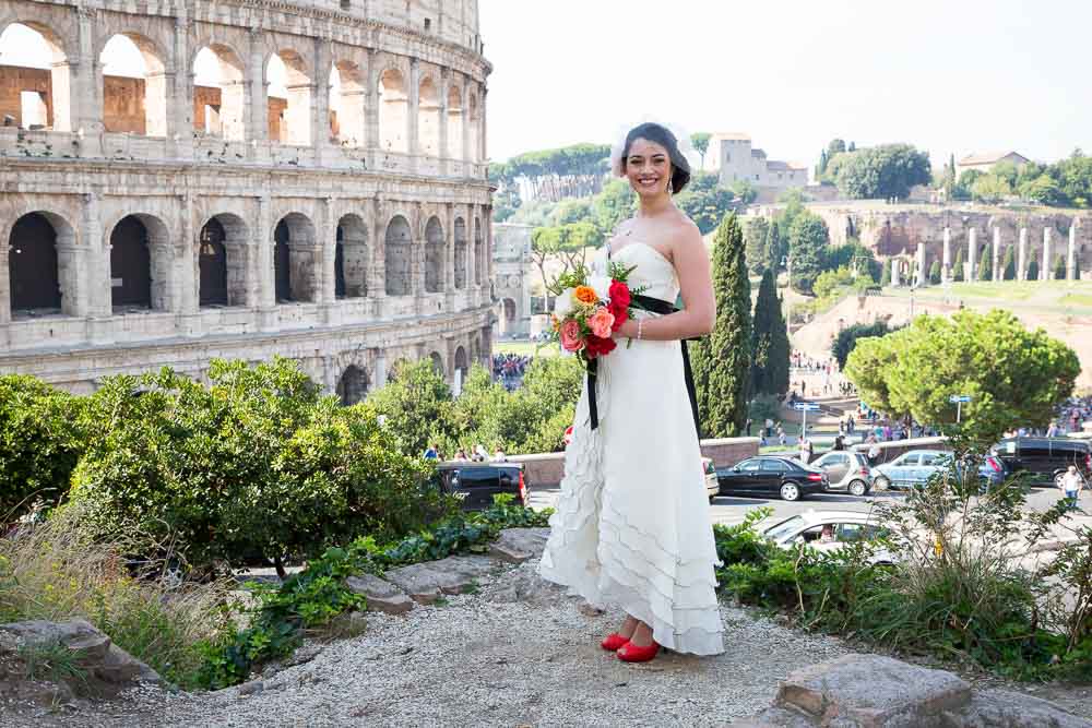 Bride ready at the Colosseum in Rome Italy