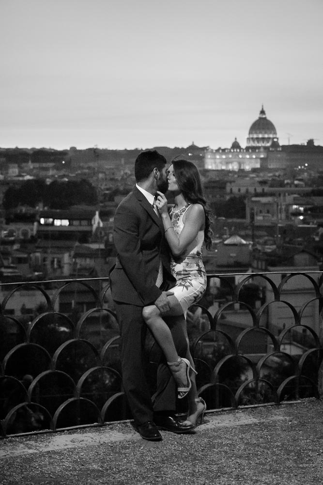 Black and white version of an image of a couple during an engagement style photo session